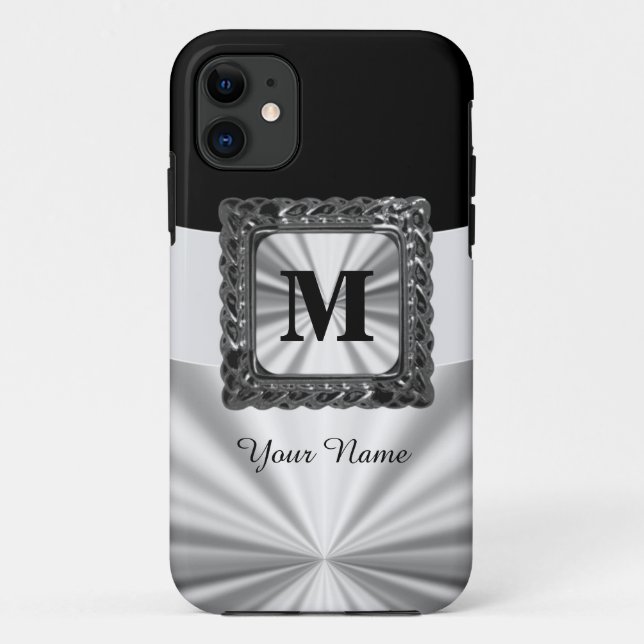 Black and silver monogram Case-Mate iPhone case (Back)