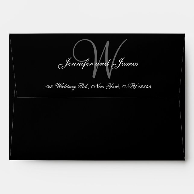 Black and Silver Monogram Custom Wedding Envelopes (Back (Top Flap))