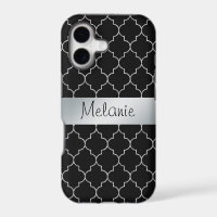 Black and Silver Monogram Pattern iPhone Case
