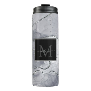 Black and Silver Monogram Thermal Tumbler