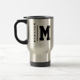 Black and Silver Monogrammed Travel Mug