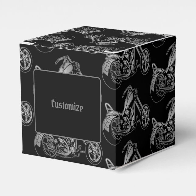 Black And Silver Motorcycle Cube Favour Box (Front Side)