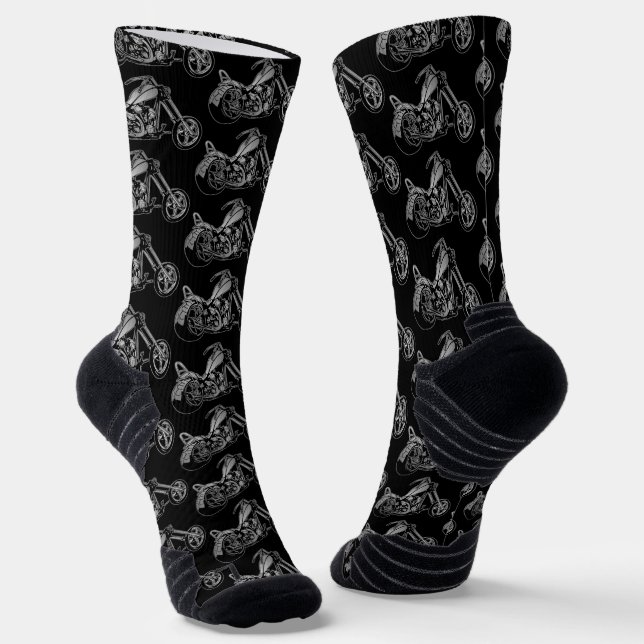 Black And Silver Motorcycle Pattern Socks (Angled)