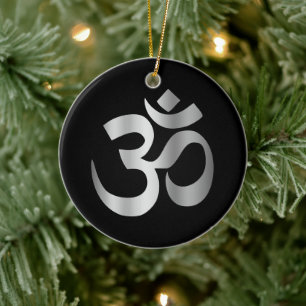 Black and Silver Om Symbol Ceramic Ornament
