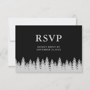 Black and Silver Pine Trees Winter Wedding  RSVP Card