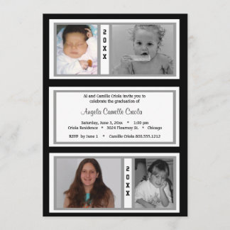 Black and Silver Quad Photo Graduation Party Invitation