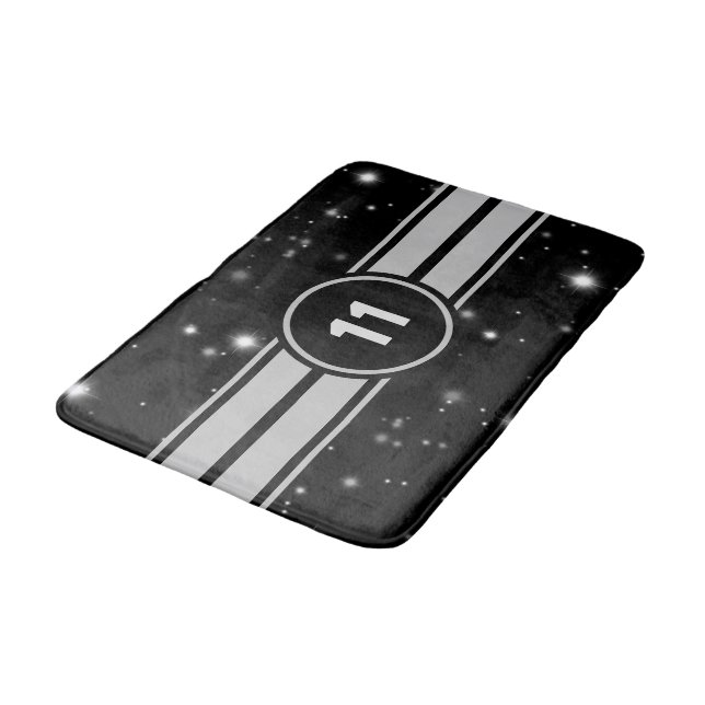 Black and Silver Racing Stripes Starlight Bath Mat (Angled)