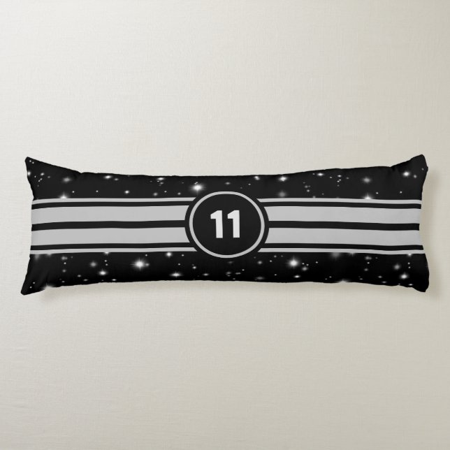 Black and Silver Racing Stripes Starlight Body Cushion (Front)