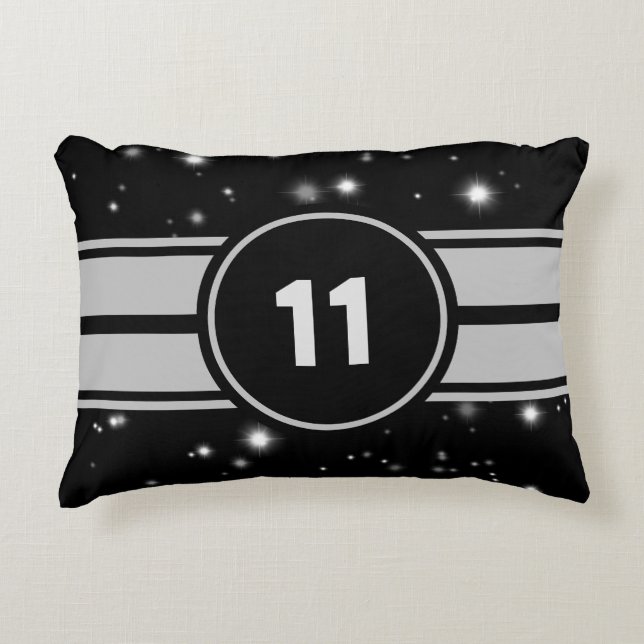 Black and Silver Racing Stripes Starlight Decorative Cushion (Front)