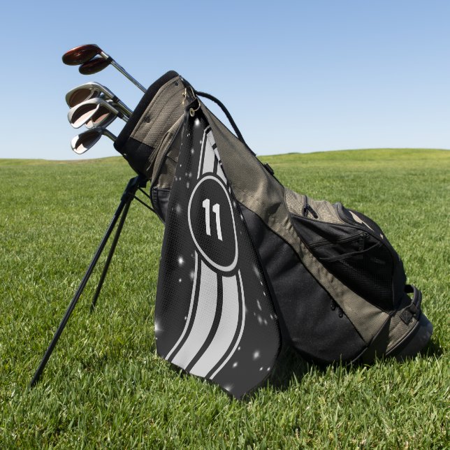 Black and Silver Racing Stripes Starlight Golf Towel (Green)