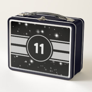 Black and Silver Racing Stripes Starlight Metal Lunch Box