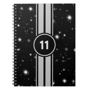 Black and Silver Racing Stripes Starlight Notebook