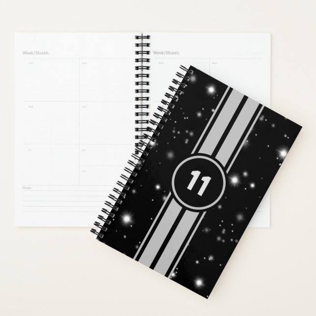 Black and Silver Racing Stripes Starlight Planner (Display)