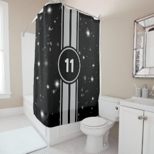 Black and Silver Racing Stripes Starlight Shower Curtain