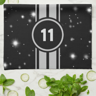 Black and Silver Racing Stripes Starlight Tea Towel