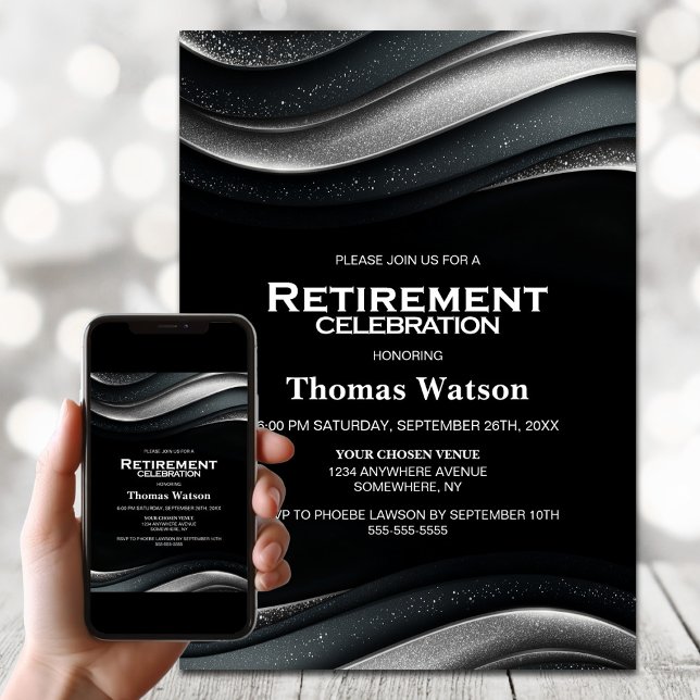 Black and Silver Retirement Party Invitation (Creator Uploaded)