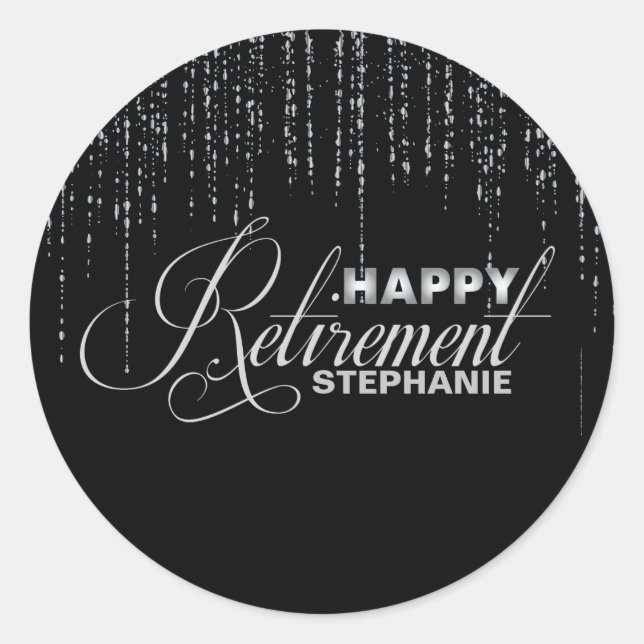 Black and Silver Retirement Party Stickers (Front)