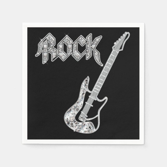 Black and Silver ROCK Guitar Paper Napkins (Front)