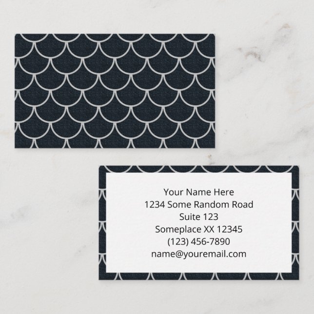 Black and Silver Scalloped Scale Pattern Business Card (Front/Back)