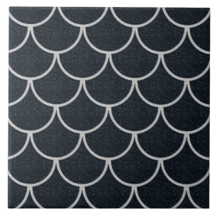 Black and Silver Scalloped Scale Pattern Ceramic Tile