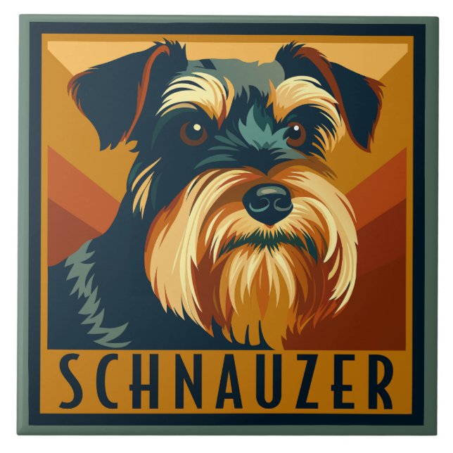 Black and Silver Schnauzer Retro Portrait Ceramic Tile (Front)
