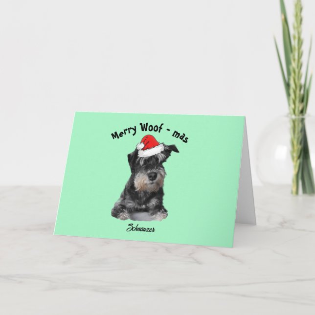 Black and Silver Schnauzer wearing a Santa Hat   Holiday Card (Front)