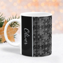 Black and Silver Snowflakes Christmas Mug