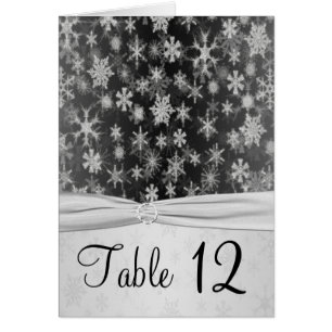 Black and Silver Snowflakes Table Number Card