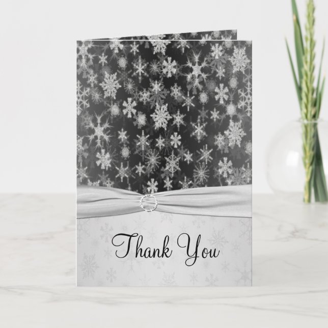 Black and Silver Snowflakes Thank You Card (Front)