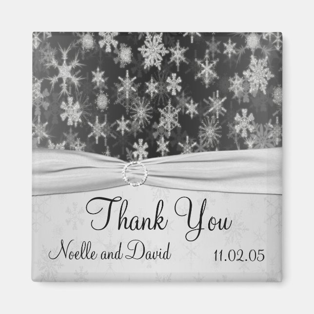 Black and Silver Snowflakes Thank You Magnet (Front)