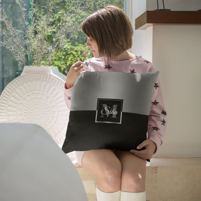 Black and silver split-screen geometric design cushion (Creator Uploaded)