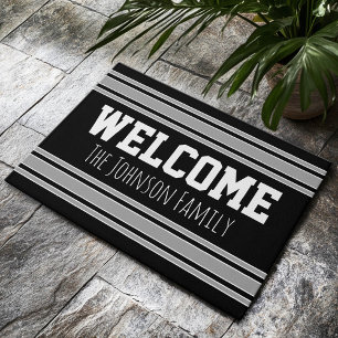 Black and Silver Sports Jersey Custom Name Number Doormat