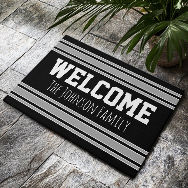 Black and Silver Sports Jersey Custom Name Number Doormat (Custom Welcome Doormat)