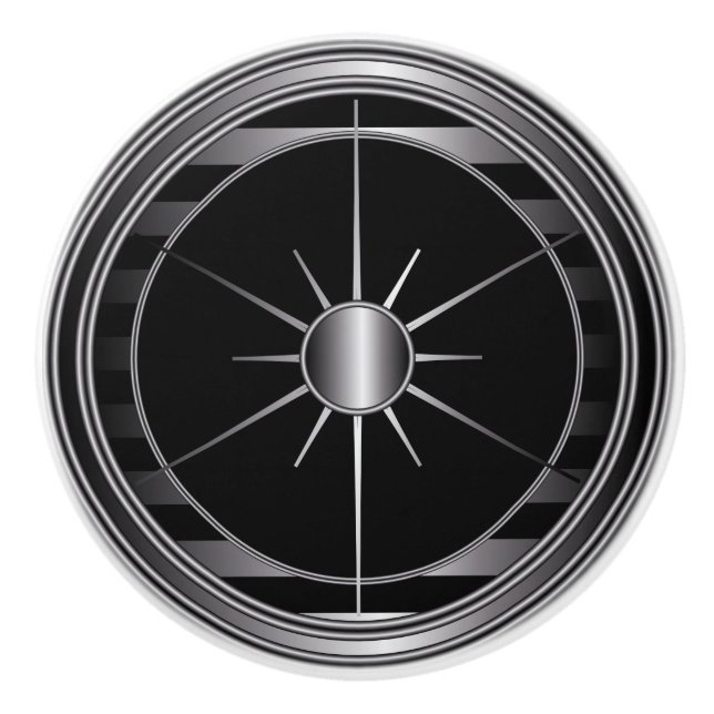 Black and Silver Star Trim Ceramic Knob (Front)
