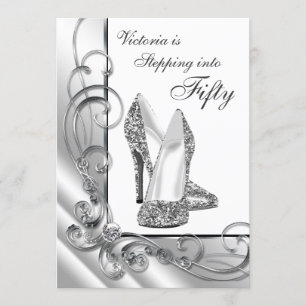 Black and Silver Stepping Into 50 Birthday Party Invitation