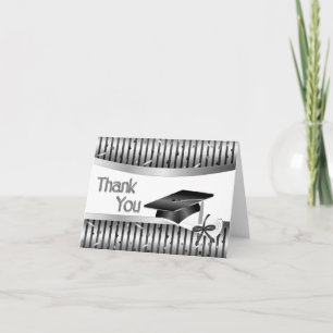 Black and Silver Striped Graduation Thank You Card