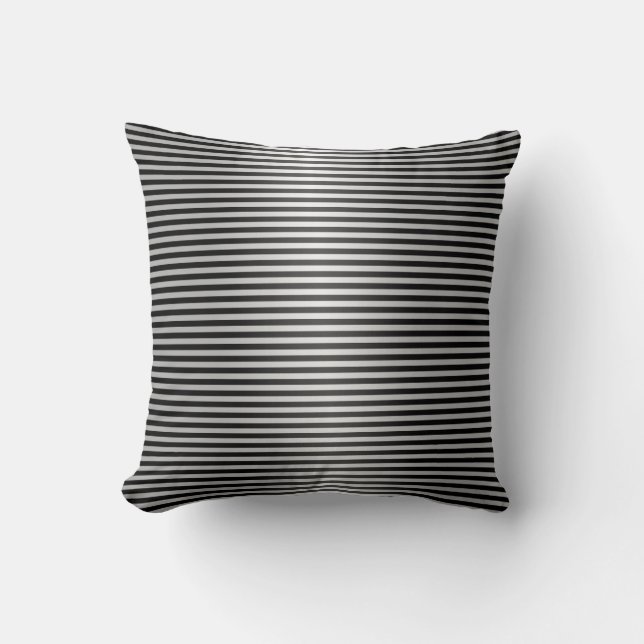 Black and Silver Stripes Cushion (Front)