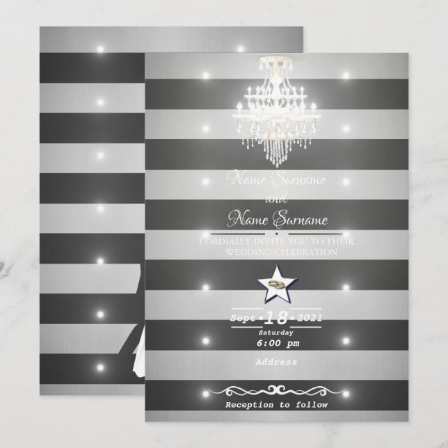 Black and silver stripes invitation (Front/Back)