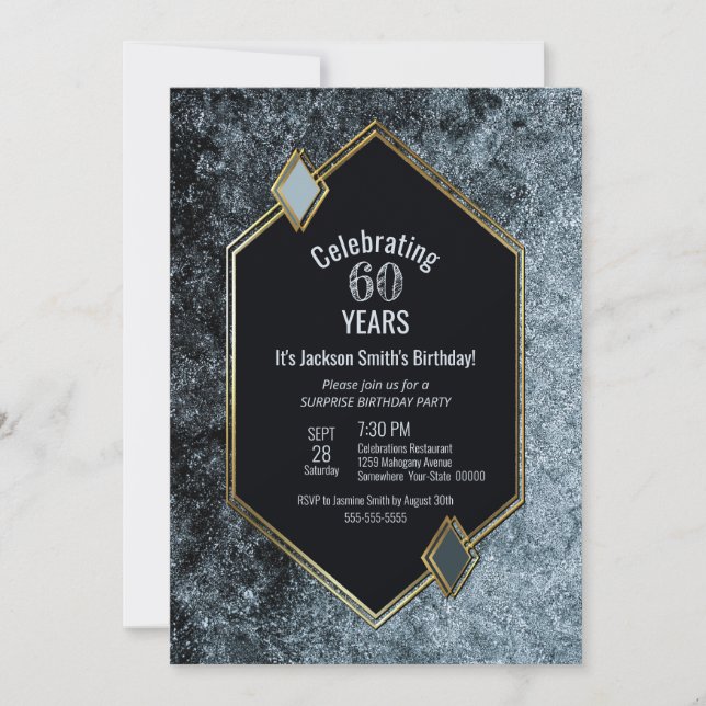 Black and Silver Surprise 60th Birthday Party Invitation (Front)