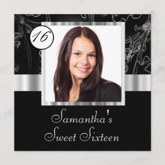 Black and silver sweet sixteen invitation