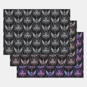 Black And Silver Tattoo Angel Wrapping Paper Sheet