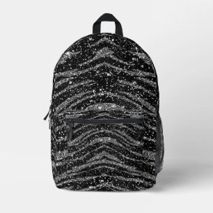Black and Silver Tiger Print (glitter look) Printed Backpack