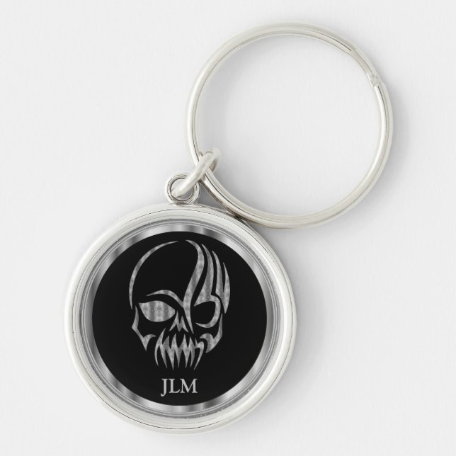 Black and Silver Tribal Skull Keychain (Front)