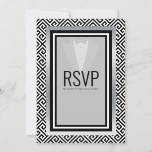 Black and silver tuxedo bachelor party custom announcement