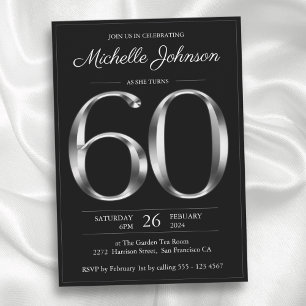 Black and Silver Typography 60th Birthday Invitation