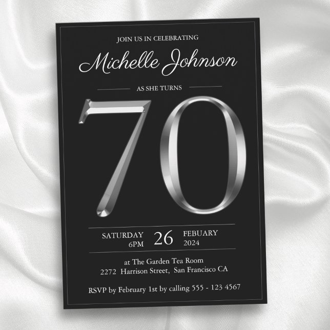 Black and Silver Typography 70th Birthday Invitation (Black and Silver Typography 70th Birthday Invitation)