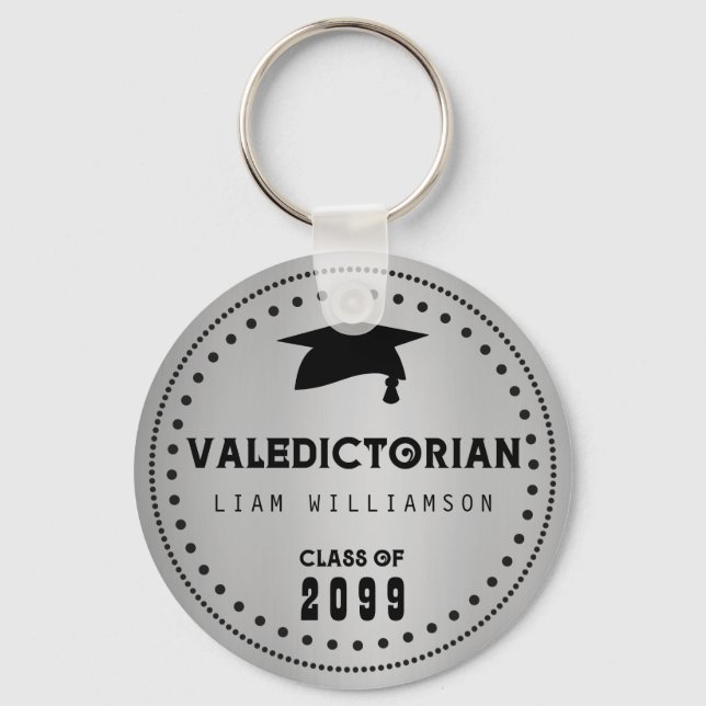 Black and Silver Valedictorian Graduation Key Ring (Front)