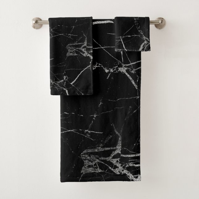 Black and Silver Vein Marble Bath Towel Set (Insitu)