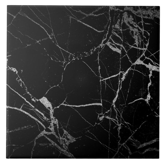 Black and Silver Vein Marble Ceramic Tile (Front)