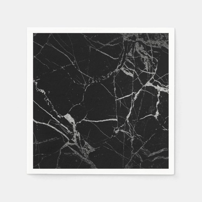 Black and Silver Vein Marble Napkin (Front)